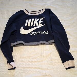Nike Navy and Gray Cropped Reversible Sweatshirt